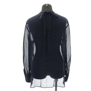 STRASBURGO ブラウス シャツ レース フリル 長袖 38 M 紺 ネイビー