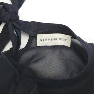 STRASBURGO ブラウス シャツ レース フリル 長袖 38 M 紺 ネイビー