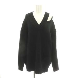 AP STUDIO 23AW Cut Off Neck Sweater ニット セーター 長袖 Vネック ウール 黒 ブラック