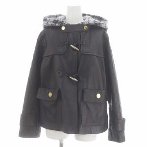 ツイードフードレザージャケット ブルゾン 羊革 フード トグルボタン 38 黒 ブラック