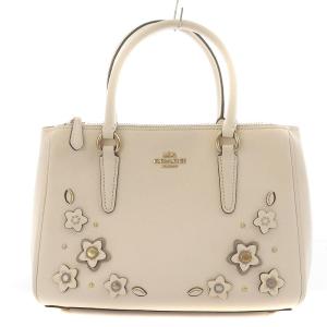 COACH ミニ サリー キャリーオール ウィズ フローラル アップリケ ハンドバッグ レザー 白 ホワイト F73668