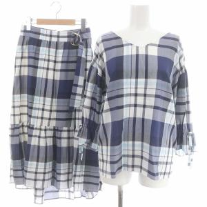 クレストブリッジチェック セットアップ カットソー七分袖 プルオーバー スカート ロング丈 ミモレ丈 フレア ベルト付き 36