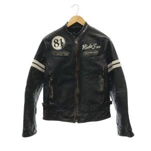 ロゴペイント 加工 バッファローレザー ライダース EU46 ブラック