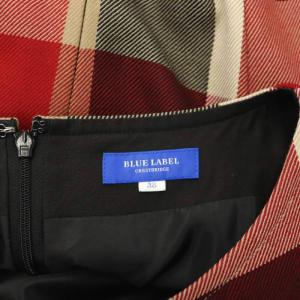 BLUE LABEL CRESTBRIDGE チェック フレアワンピース ウール 七分袖 ひざ丈 ベルト付き 38 赤 黒 ベージュ