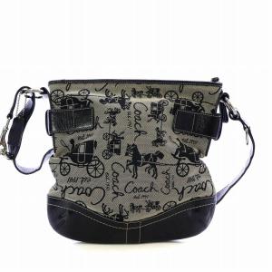 COACH ホースアンドキャリッジ ショルダーバッグ 馬車 ロゴ 黒 ブラック グレージュ キャンバス F14441