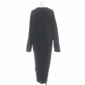 ATON ROUND HEMワンピース ロング丈 ミモレ丈 長袖 クルーネック コットン 2 S 黒 ブラック