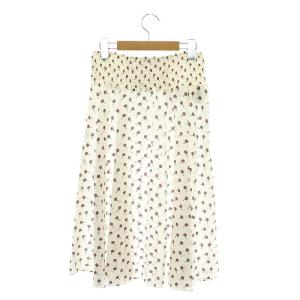 PRADA ローズプリント スカート ロング ミモレ丈 フレア シルク 42 オフホワイト 赤 緑