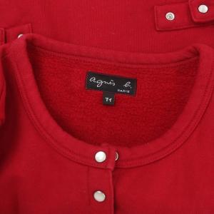 agnes b. CARDIGAN カーディガン プレッション コットン 裏起毛 長袖 T1 赤 レッド