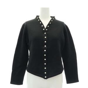 カーディガン プレッション Vネック 長袖 1 黒 ブラック