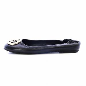 TORY BURCH バレエシューズ パンプス フラット ラウンドトゥ ロゴ ゴールド金具 レザー 黒 ブラック