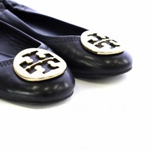 TORY BURCH バレエシューズ パンプス フラット ラウンドトゥ ロゴ ゴールド金具 レザー 黒 ブラック