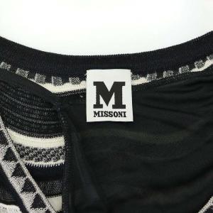 M MISSONI スター柄 サマーニットワンピース ひざ丈 44 黒 白 ブラック ホワイト