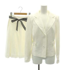 スーツ セットアップ 上下 テーラードジャケット フレアスカート 膝丈 リボンベルト付き 40 白 黒 ホワイト ブラック