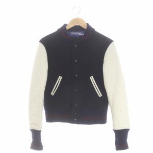JUNYA WATANABE MAN コムデギャルソン AD2002 カウレザー スタジャン ブルゾン 中綿 ウール アウター M 濃紺 ダークネイビー オフホワイト