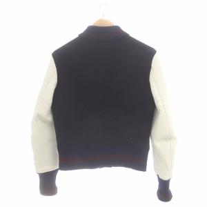 JUNYA WATANABE MAN コムデギャルソン AD2002 カウレザー スタジャン ブルゾン 中綿 ウール アウター M 濃紺 ダークネイビー オフホワイト