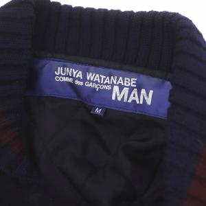 JUNYA WATANABE MAN コムデギャルソン AD2002 カウレザー スタジャン ブルゾン 中綿 ウール アウター M 濃紺 ダークネイビー オフホワイト