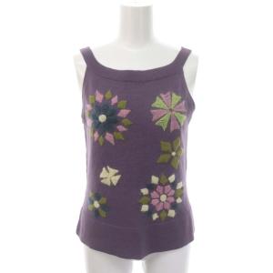 SYBILLA 花柄刺繍 アンサンブル ニット カーディガン 長袖 キャミソール L 紫 パープル マルチカラー