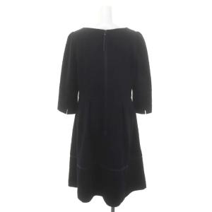 TO BE CHIC ツイード フリルワンピース ひざ丈 七分袖 42 黒 紺 ブラック ネイビー