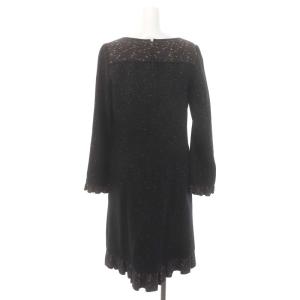 TO BE CHIC タックツイードワンピース ひざ丈 長袖 42 黒 白 赤