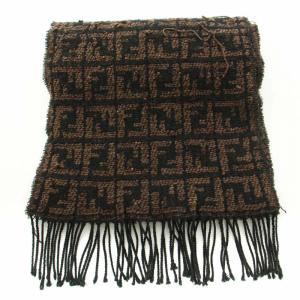 FENDI マフラー ニット フリンジ ズッカ柄 総柄 ロゴ 茶 ブラウン 黒 ブラック