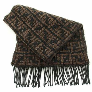 FENDI マフラー ニット フリンジ ズッカ柄 総柄 ロゴ 茶 ブラウン 黒 ブラック