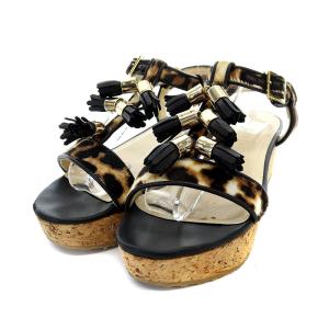 NERINE サンダル ウェッジソール ハラコ 35 22cm ベージュ 黒 ブラック