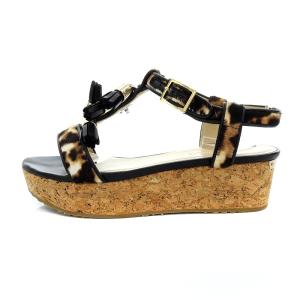 JIMMY CHOO NERINE サンダル ウェッジソール ハラコ 35 22cm ベージュ 黒 ブラック