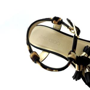 JIMMY CHOO NERINE サンダル ウェッジソール ハラコ 35 22cm ベージュ 黒 ブラック