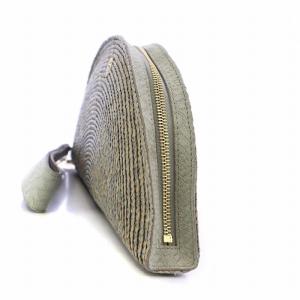 HELEN KAMINSKI EVELA シェル型クラッチバッグ セカンド ポーチ ハーフムーン 編み込み ラフィア レザー 緑 グリーン マルチカラー