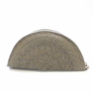 HELEN KAMINSKI EVELA シェル型クラッチバッグ セカンド ポーチ ハーフムーン 編み込み ラフィア レザー 緑 グリーン マルチカラー