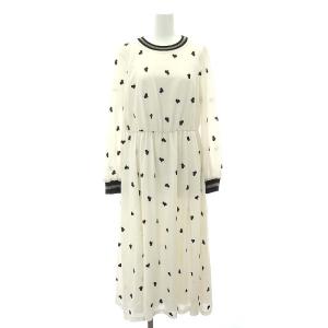 ハートエンブロイダリーワンピース ロング 長袖 36 白 黒 ホワイト ブラック