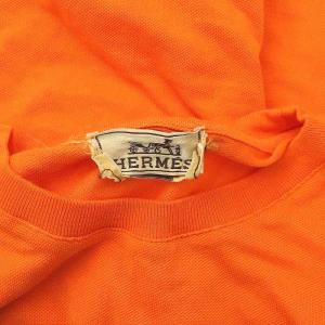 HERMES Hロゴ 鹿の子 クルーネック 半袖Tシャツ カットソー L オレンジ
