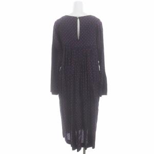 45rpm ドット水玉柄コットンギャザーフレアワンピース ロング ミモレ丈 長袖 3 紺 赤 ネイビー レッド