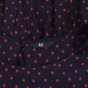 45rpm ドット水玉柄コットンギャザーフレアワンピース ロング ミモレ丈 長袖 3 紺 赤 ネイビー レッド