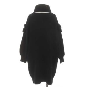 LANVIN en Bleu スヌード付きフリルニットチュニックワンピース ひざ丈 長袖 38 黒 ブラック