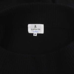 LANVIN en Bleu スヌード付きフリルニットチュニックワンピース ひざ丈 長袖 38 黒 ブラック