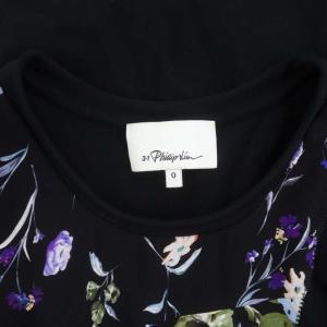 3.1 phillip lim アシンメトリー 花柄ワンピース ひざ丈 半袖 0 黒 ブラック マルチカラー
