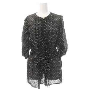 EPOCA セットアップ 上下 ドットジャカード リボンブラウス 七分袖 スカート ロング ミモレ丈 フレア 40 黒 オフホワイト