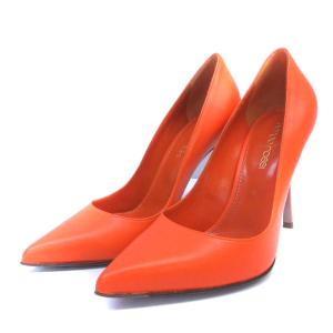 パンプス ピンヒール ポインテッドトゥ レザー 35.5 22.5cm オレンジ