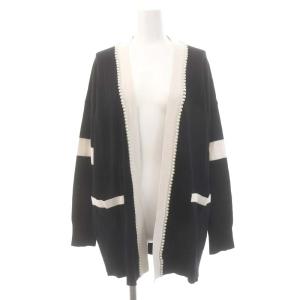 パールラインカーディガン 長袖 ニット バイカラー 36 黒 ブラック オフホワイト