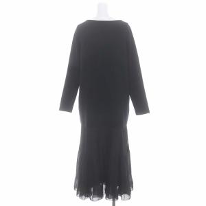 ANAYI 22AW プリーツコンビニットワンピース ロング丈 ミモレ丈 長袖 ボートネック ウール 38 M 黒 ブラック