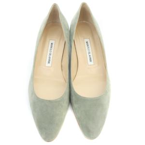 MANOLO BLAHNIK LISTONY パンプス ローヒール スエード 25.5cm グレー