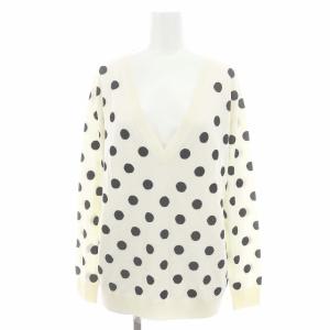 ドット柄Vネックニット カットソー 長袖 XS オフホワイト 黒 ブラック
