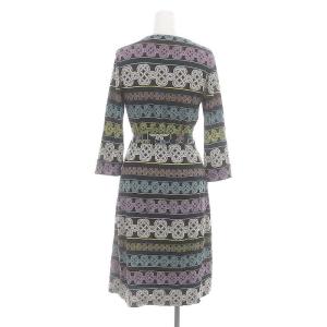 DIANE von FURSTENBERG カシュクールワンピース ラップワンピース ひざ丈 総柄 七分袖 0 黒 ブラック マルチカラー