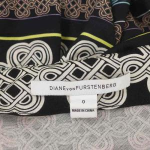 DIANE von FURSTENBERG カシュクールワンピース ラップワンピース ひざ丈 総柄 七分袖 0 黒 ブラック マルチカラー