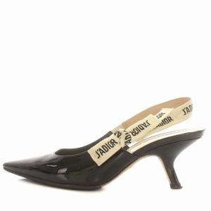 Christian Dior パテントレザー エナメル加工 ポインテッドトゥ ロゴ ストラップ パンプス 36.5 ブラック