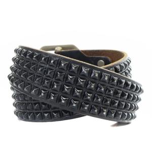 HTC 4連スタッズ レザー ベルト 34 黒 ブラック