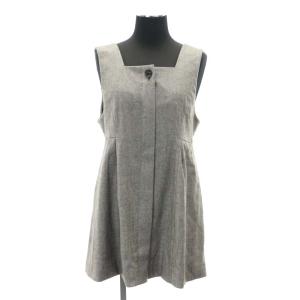 23AW ホームスパン ヘリンボーン ペプラム チュニック ノースリーブ 茶 ブラウン /HK OS