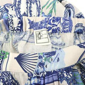 KEITA MARUYAMA マルチプリントリネンロングスカート フレア マキシ丈 2 オフホワイト 紺 青