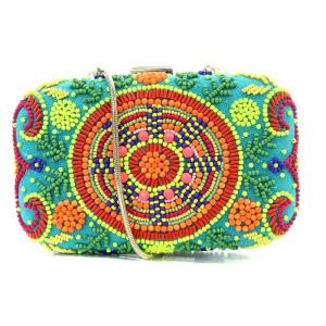 ショルダーバッグ ワンショルダー 斜め掛け クラッチバッグ チェーン ビーズ 青 ブルー